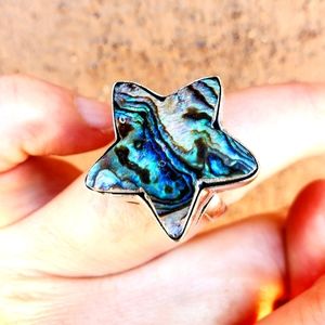 New Abalone Shell Silver Star Shaped Ring.